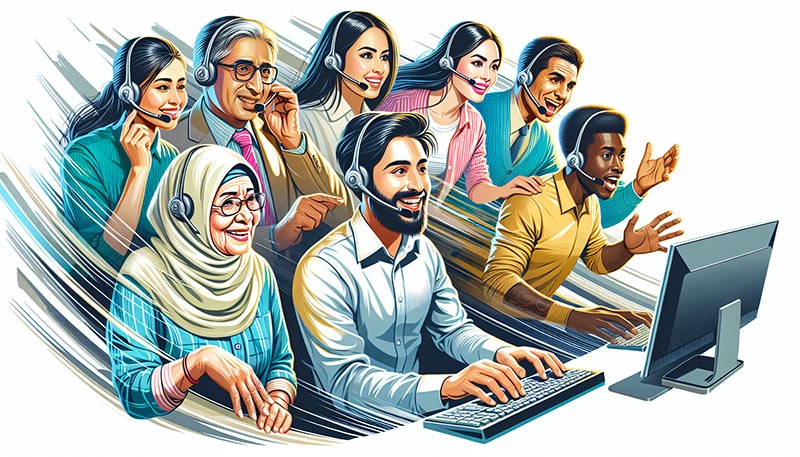 Illustration of a customer service team providing proactive customer service